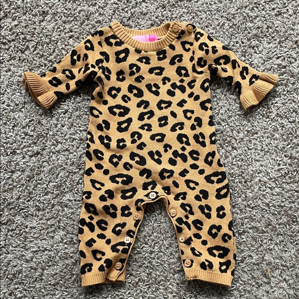 Good Lad Brown & Black Leopard Print Ruffle Footie